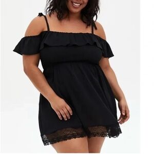 TORRID Mini Ruffle Lace Trim Beach Coverup Dress Ruffle Off Shoulder Tie Straps